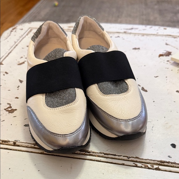 Michael Antonio Shoes - Michael Antonio Cream and Silver Sneakers